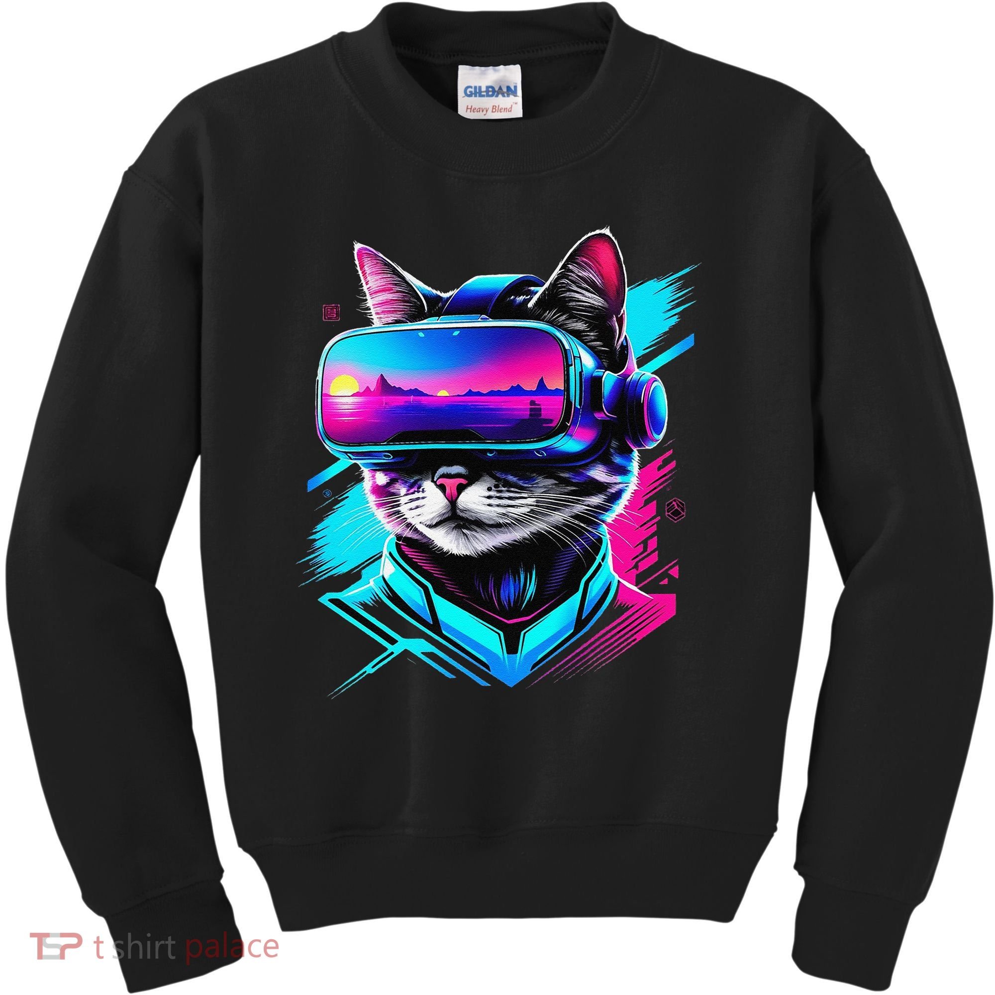Funny Vr Gamer Cat In Vr Headset Virtual Reality Gaming Kids Sweatshirt