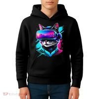 Funny Vr Gamer Cat In Vr Headset Virtual Reality Gaming Kids Hoodie thumb 4
