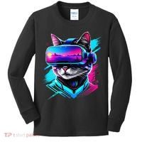 Funny Vr Gamer Cat In Vr Headset Virtual Reality Gaming Kids Long Sleeve Shirt thumb 0