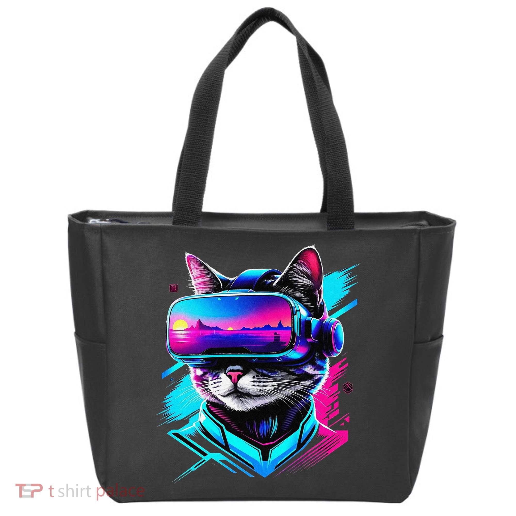 Funny Vr Gamer Cat In Vr Headset Virtual Reality Gaming Tote Bag