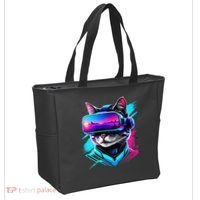 Funny Vr Gamer Cat In Vr Headset Virtual Reality Gaming Tote Bag thumb 2