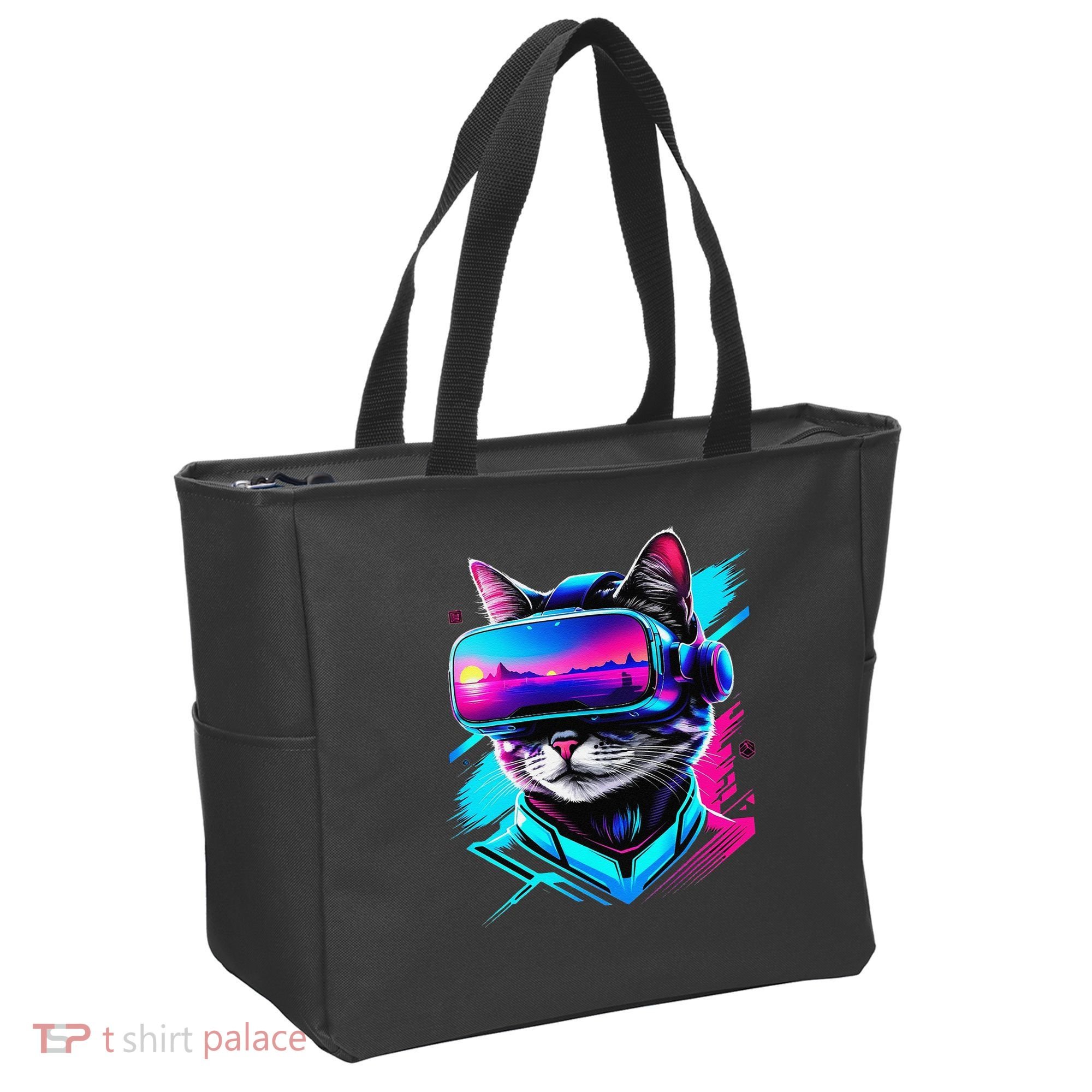 Funny Vr Gamer Cat In Vr Headset Virtual Reality Gaming Tote Bag