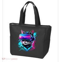 Funny Vr Gamer Cat In Vr Headset Virtual Reality Gaming Tote Bag thumb 3