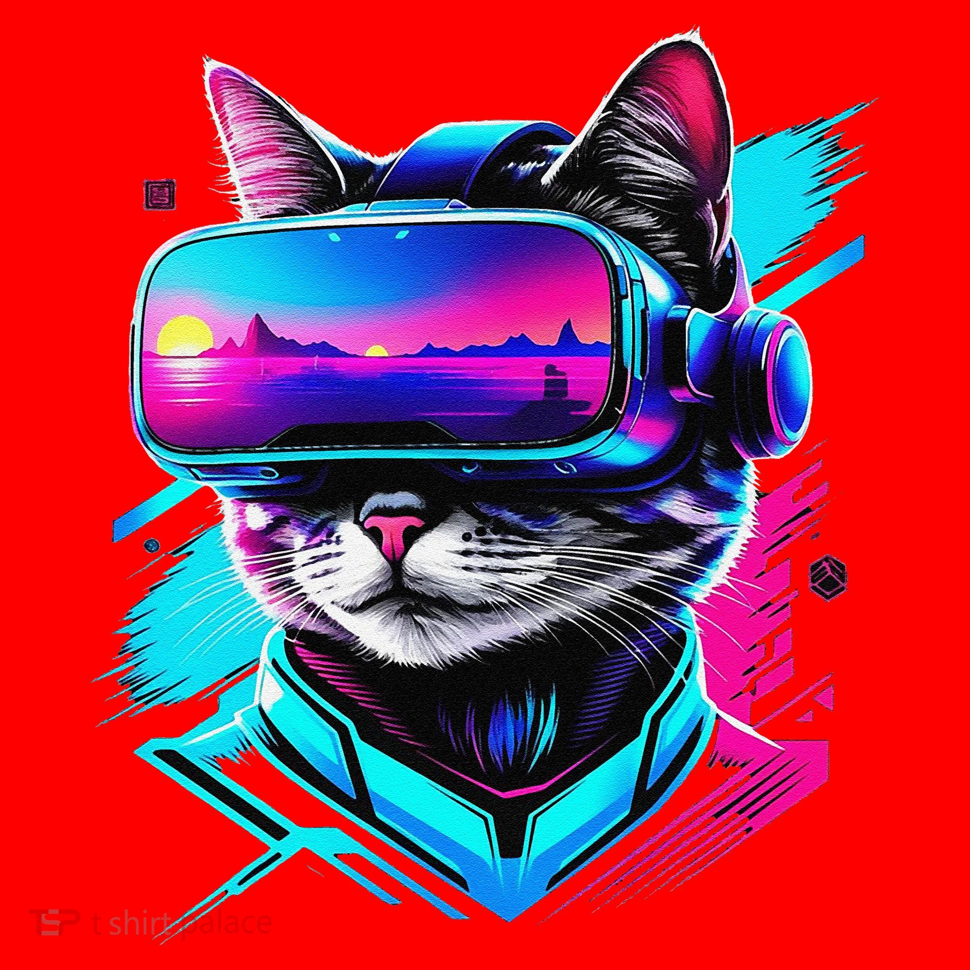 Funny Vr Gamer Cat In Vr Headset Virtual Reality Gaming Santa Hat