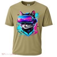 Funny Vr Gamer Cat In Vr Headset Virtual Reality Gaming Cooling Performance Crew T-Shirt thumb 0