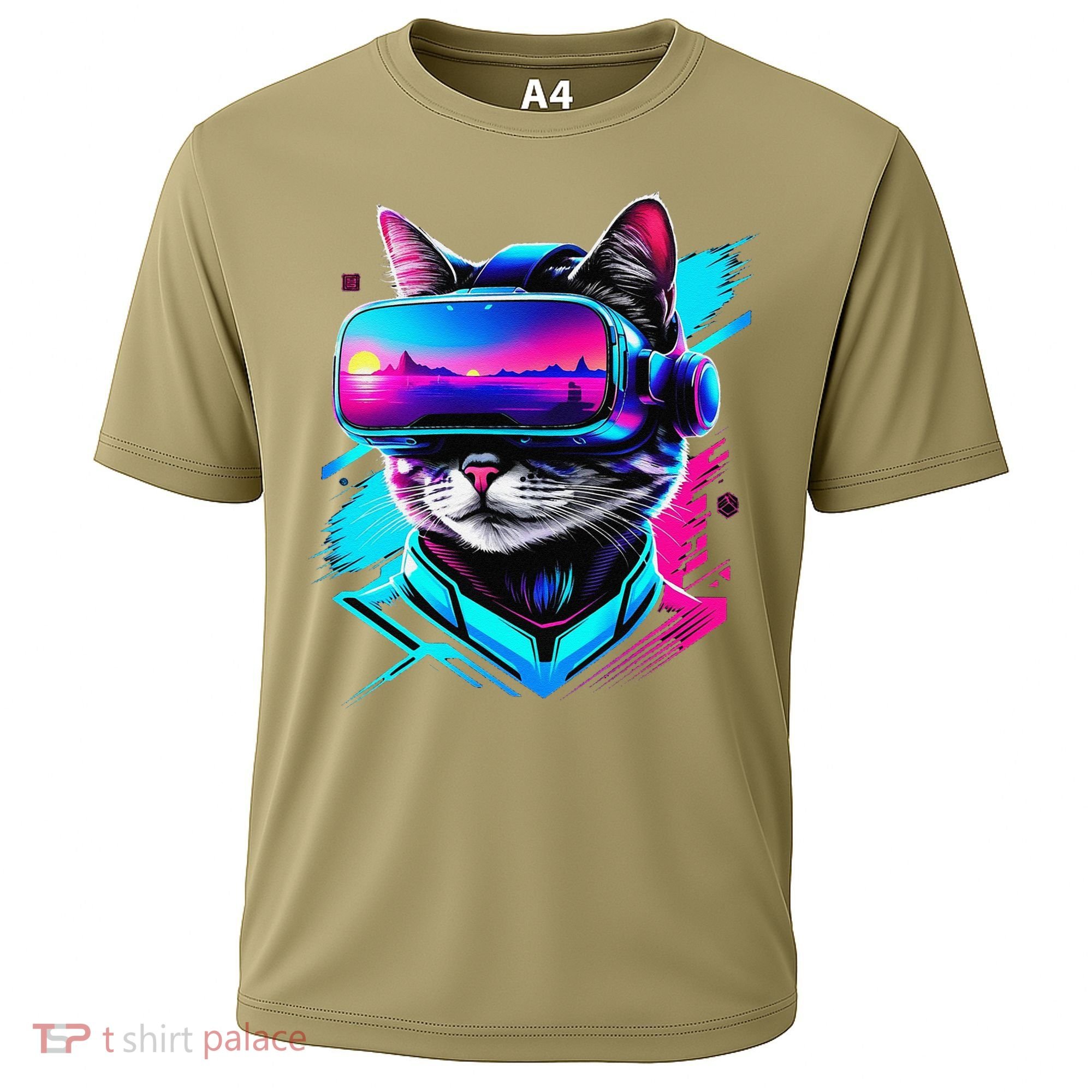 Funny Vr Gamer Cat In Vr Headset Virtual Reality Gaming Cooling Performance Crew T-Shirt
