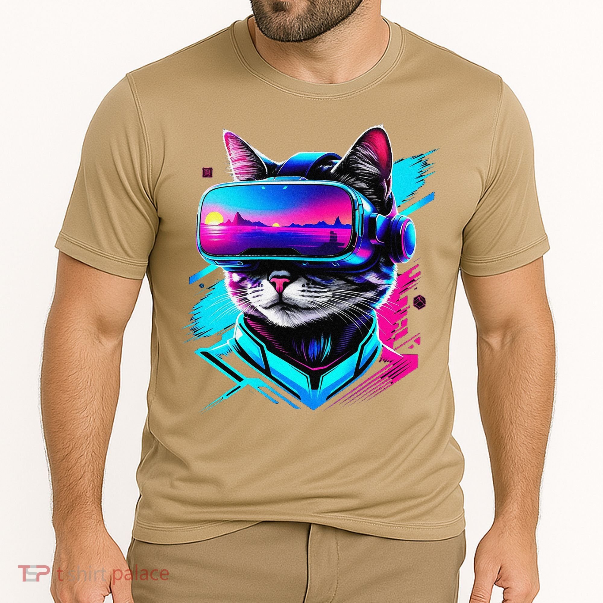 Funny Vr Gamer Cat In Vr Headset Virtual Reality Gaming Cooling Performance Crew T-Shirt