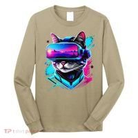 Funny Vr Gamer Cat In Vr Headset Virtual Reality Gaming Long Sleeve Shirt thumb 0