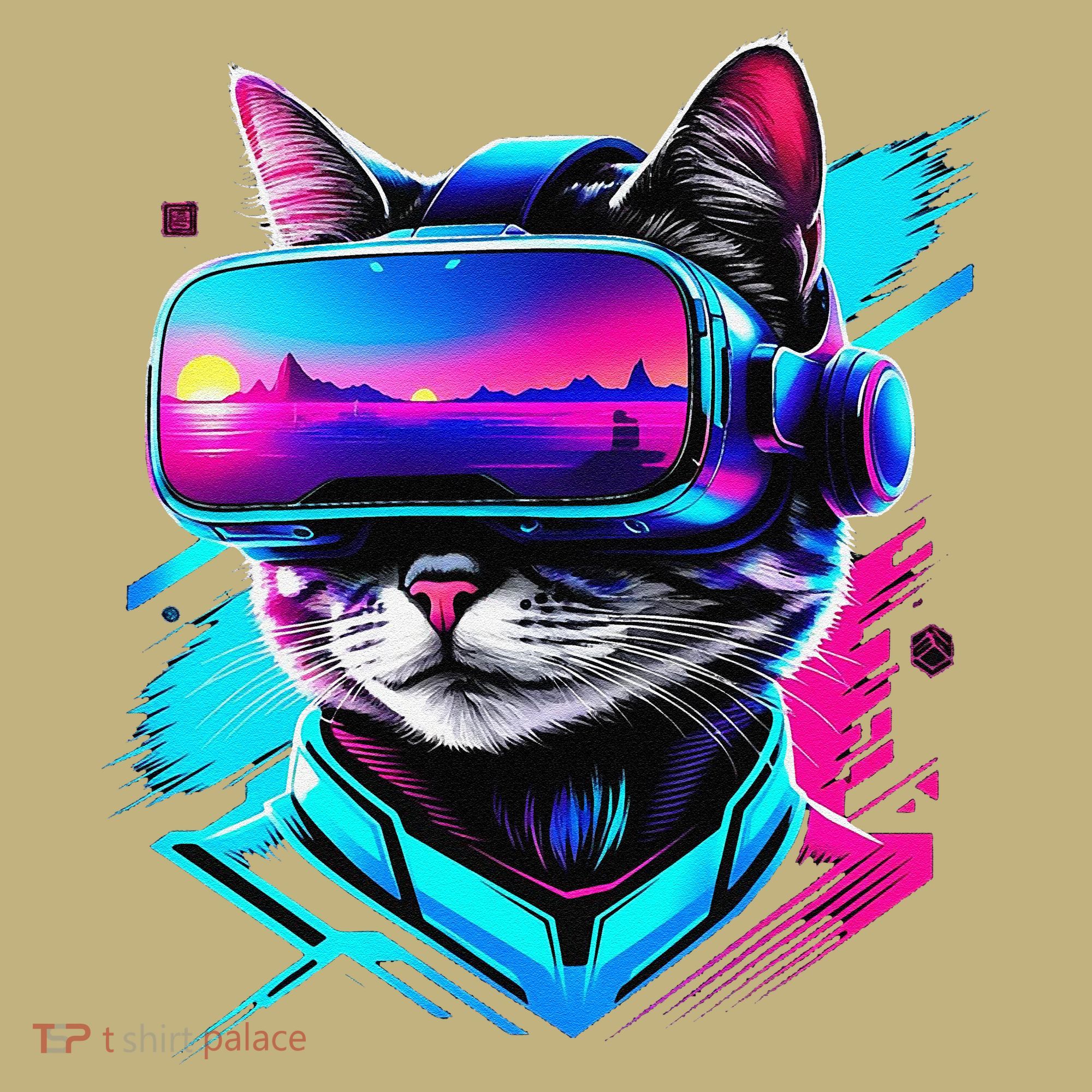 Funny Vr Gamer Cat In Vr Headset Virtual Reality Gaming Long Sleeve Shirt