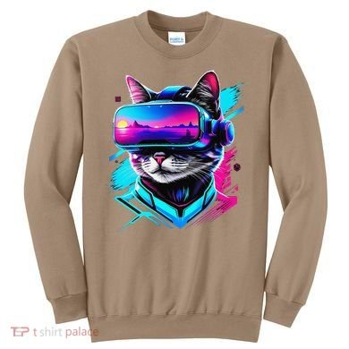 Funny Vr Gamer Cat In Vr Headset Virtual Reality Gaming Sweatshirt