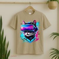 Funny Vr Gamer Cat In Vr Headset Virtual Reality Gaming T-Shirt thumb 2