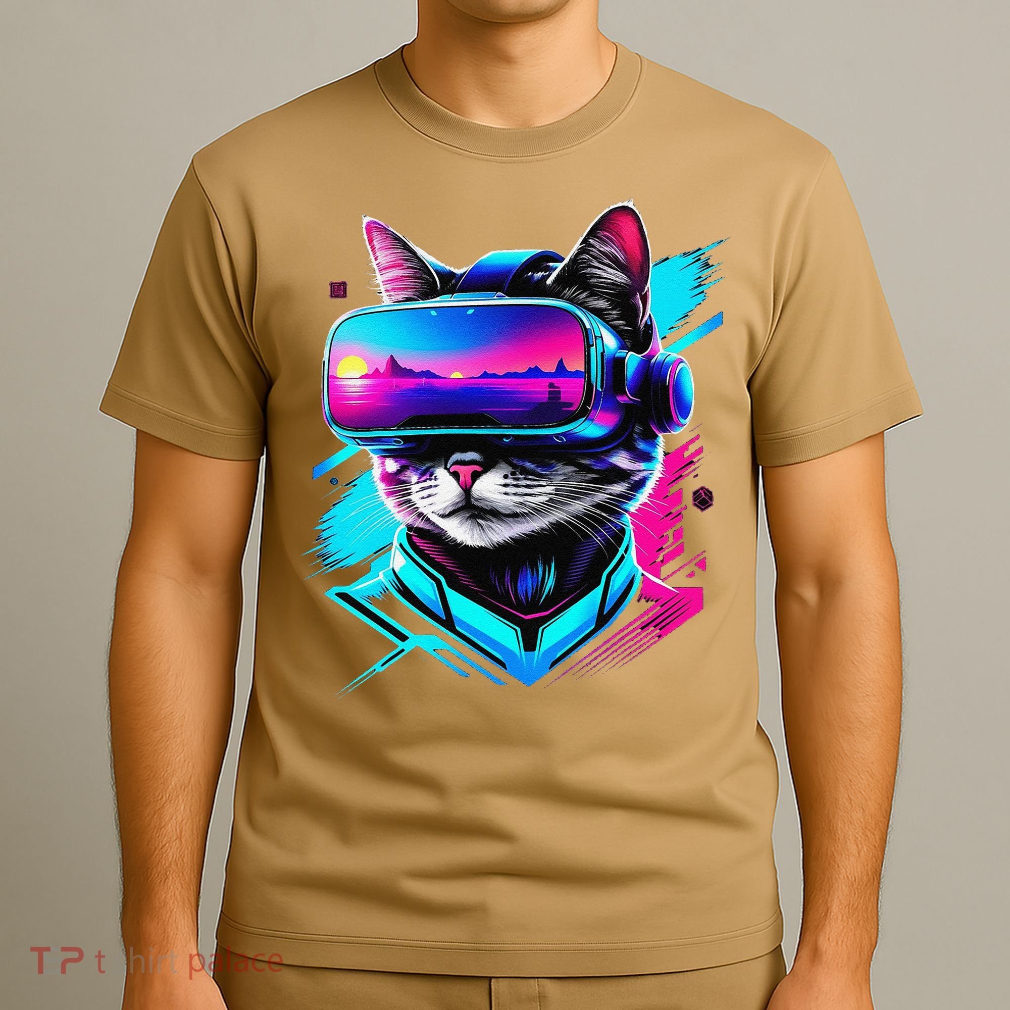 Funny Vr Gamer Cat In Vr Headset Virtual Reality Gaming T-Shirt