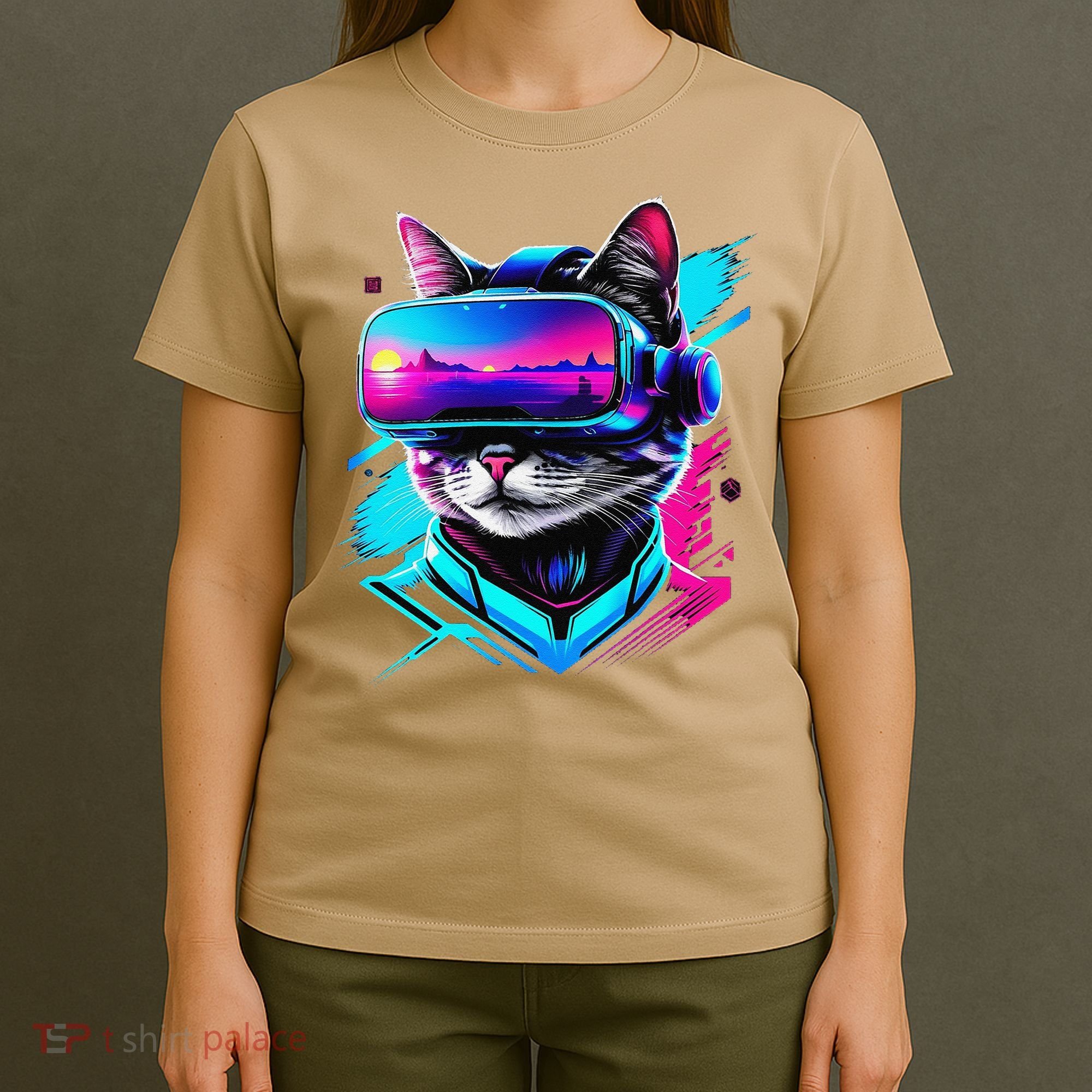 Funny Vr Gamer Cat In Vr Headset Virtual Reality Gaming T-Shirt