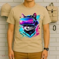 Funny Vr Gamer Cat In Vr Headset Virtual Reality Gaming T-Shirt thumb 6