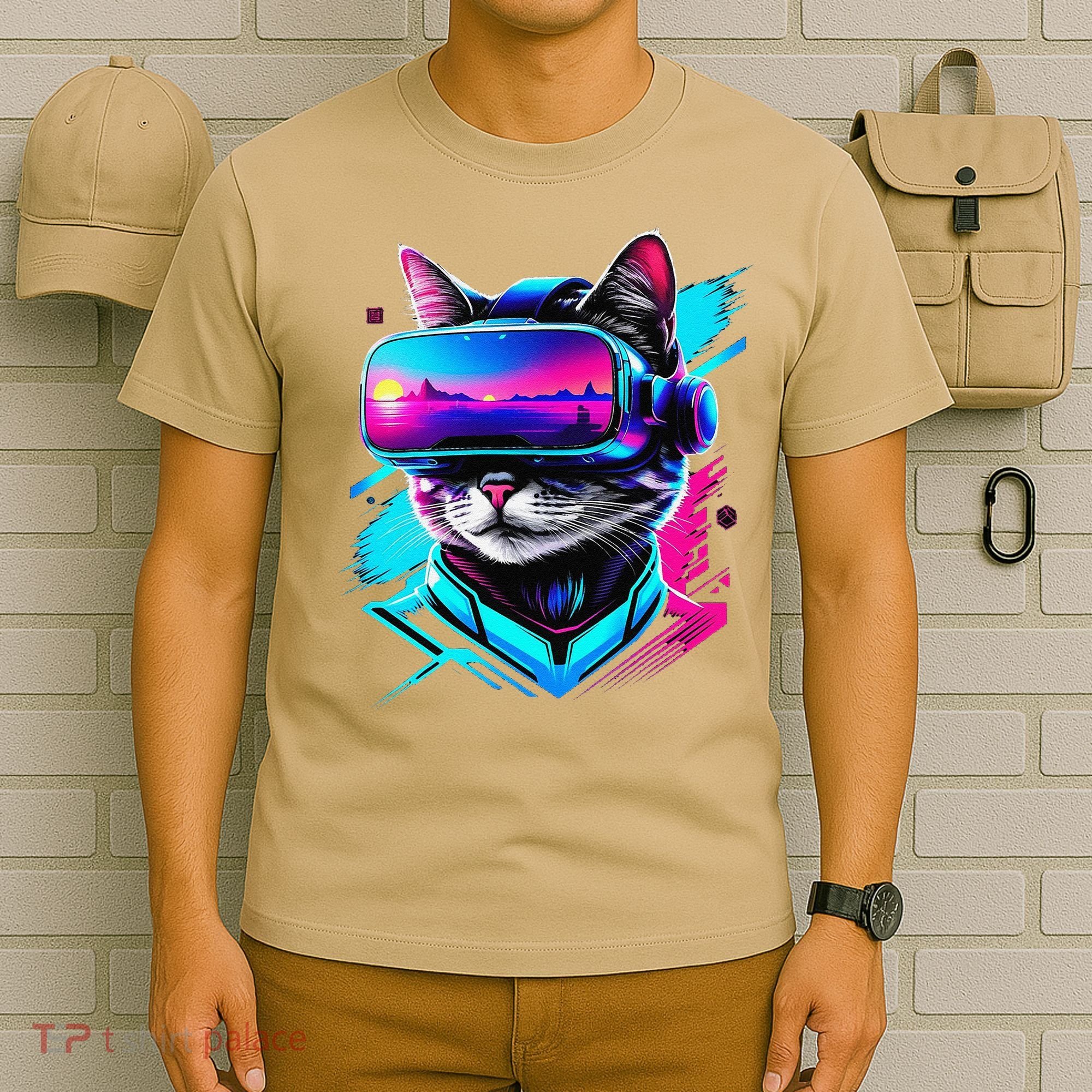 Funny Vr Gamer Cat In Vr Headset Virtual Reality Gaming T-Shirt