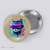 Funny Vr Gamer Cat In Vr Headset Virtual Reality Gaming Button thumb 0