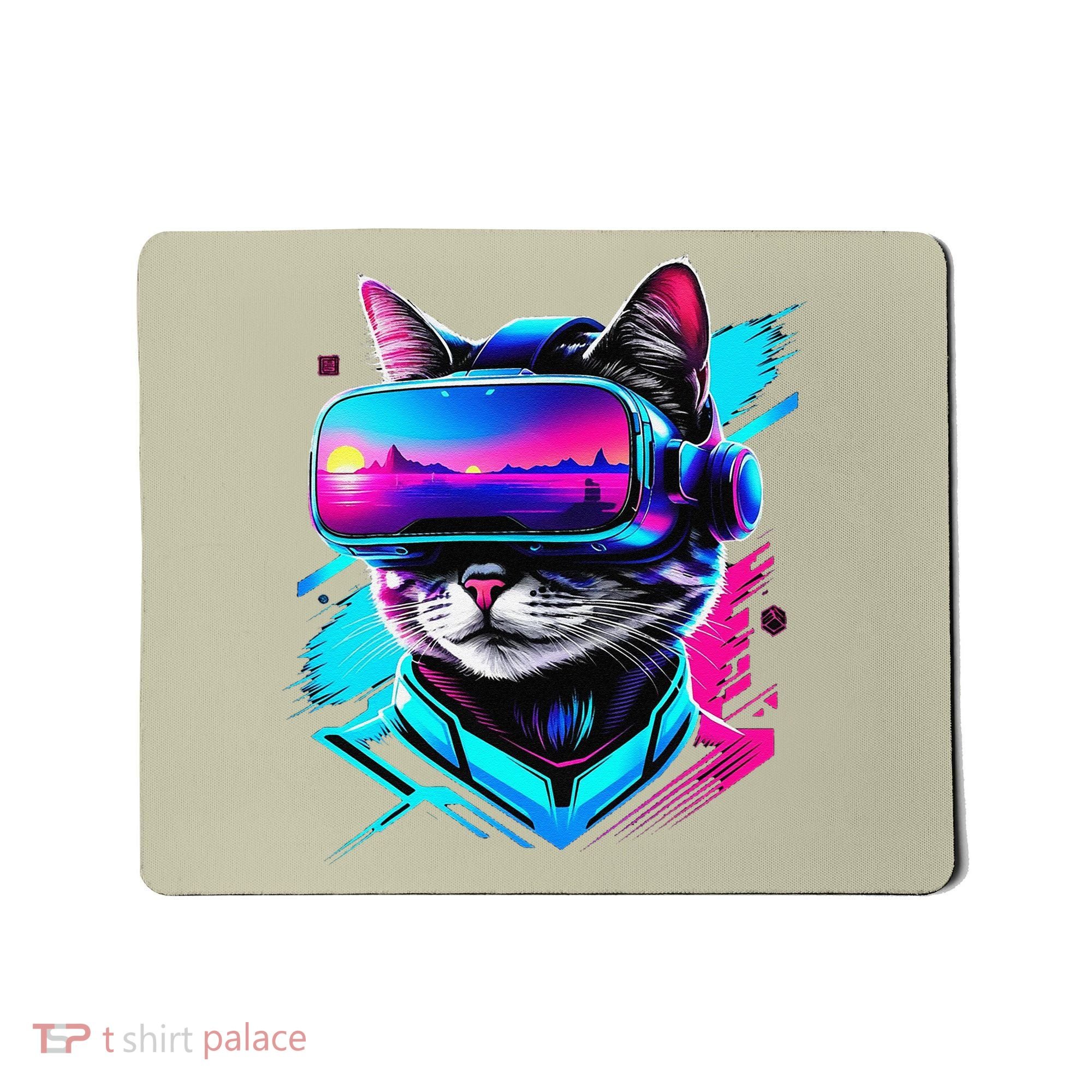 Funny Vr Gamer Cat In Vr Headset Virtual Reality Gaming Mousepad