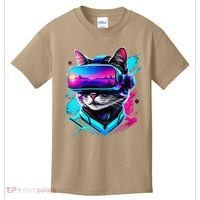Funny Vr Gamer Cat In Vr Headset Virtual Reality Gaming Kids T-Shirt thumb 0