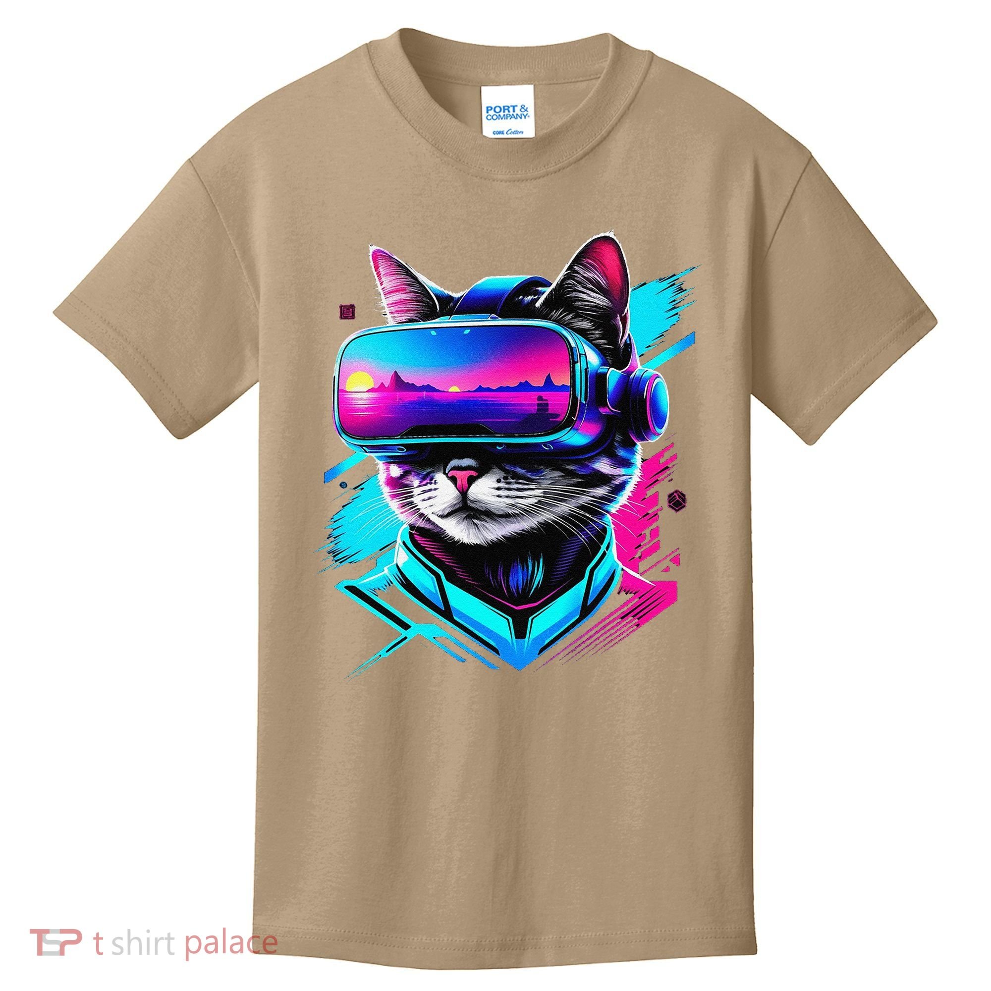 Funny Vr Gamer Cat In Vr Headset Virtual Reality Gaming Kids T-Shirt