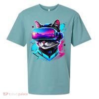 Funny Vr Gamer Cat In Vr Headset Virtual Reality Gaming Sueded Cloud Jersey T-Shirt thumb 0