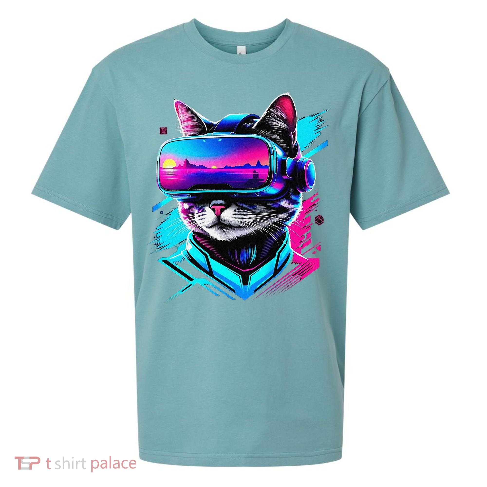 Funny Vr Gamer Cat In Vr Headset Virtual Reality Gaming Sueded Cloud Jersey T-Shirt