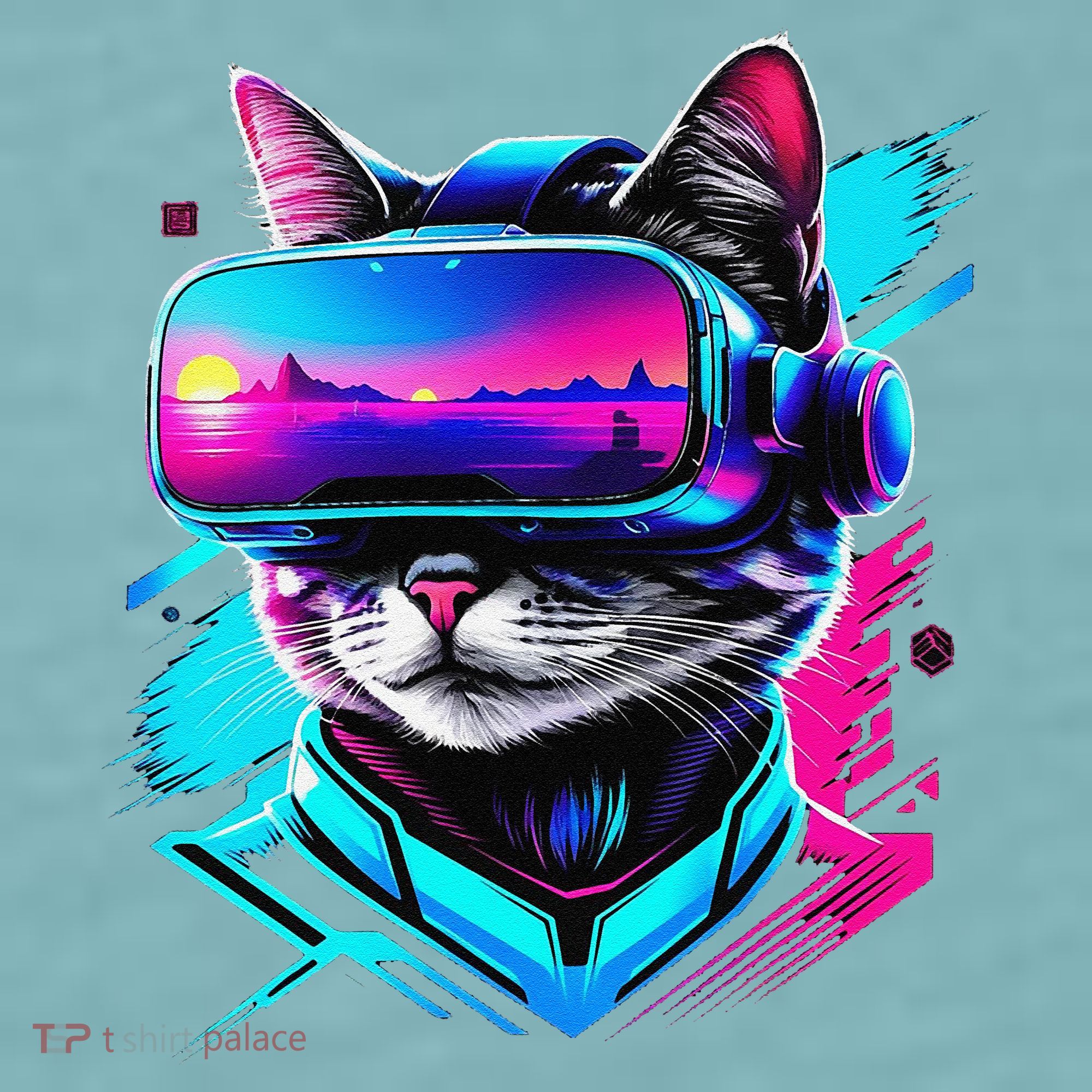 Funny Vr Gamer Cat In Vr Headset Virtual Reality Gaming Sueded Cloud Jersey T-Shirt