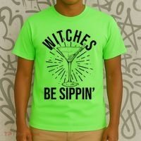 Funny Vintage Halloween Witches Be Sippin Martini T-Shirt thumb 3