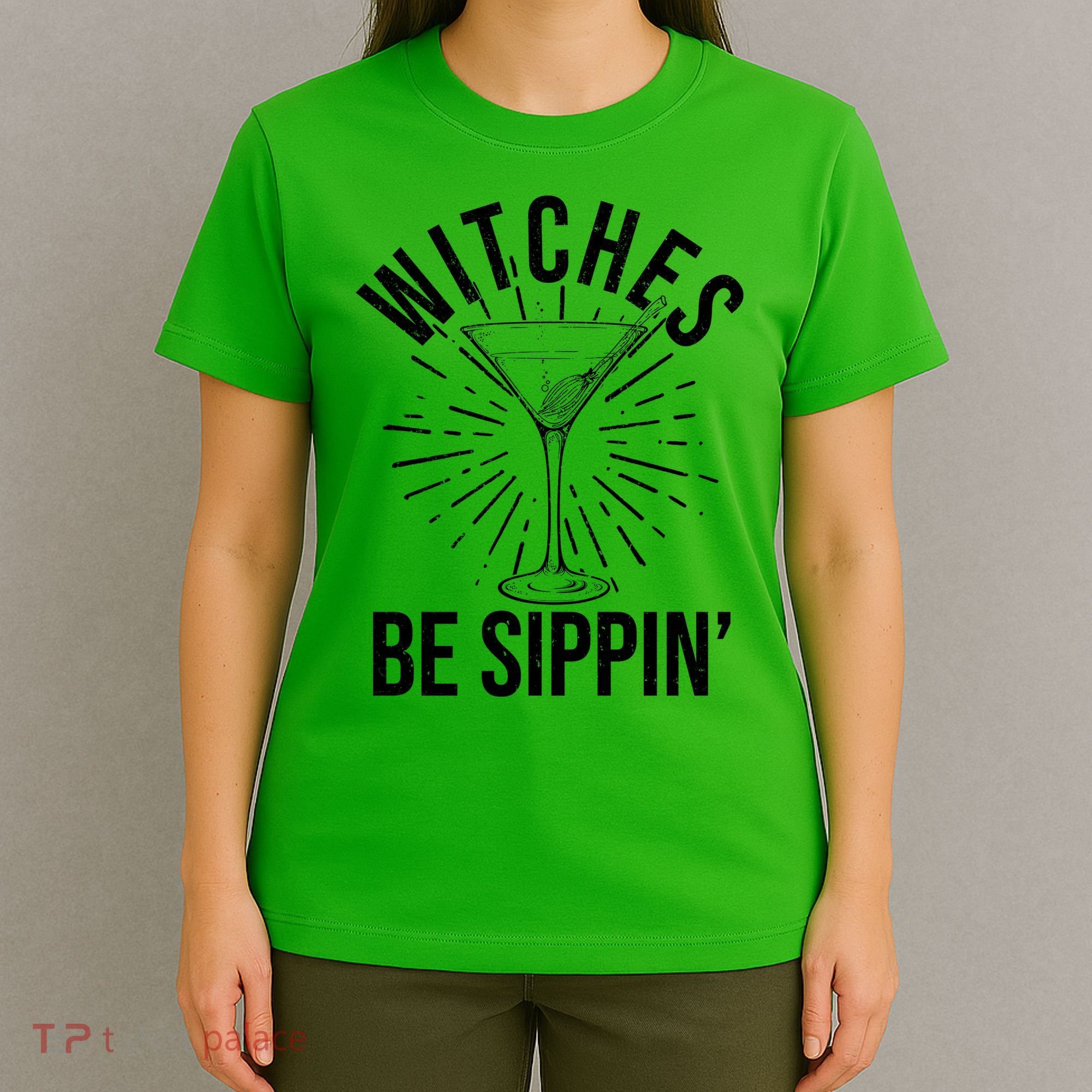 Funny Vintage Halloween Witches Be Sippin Martini T-Shirt