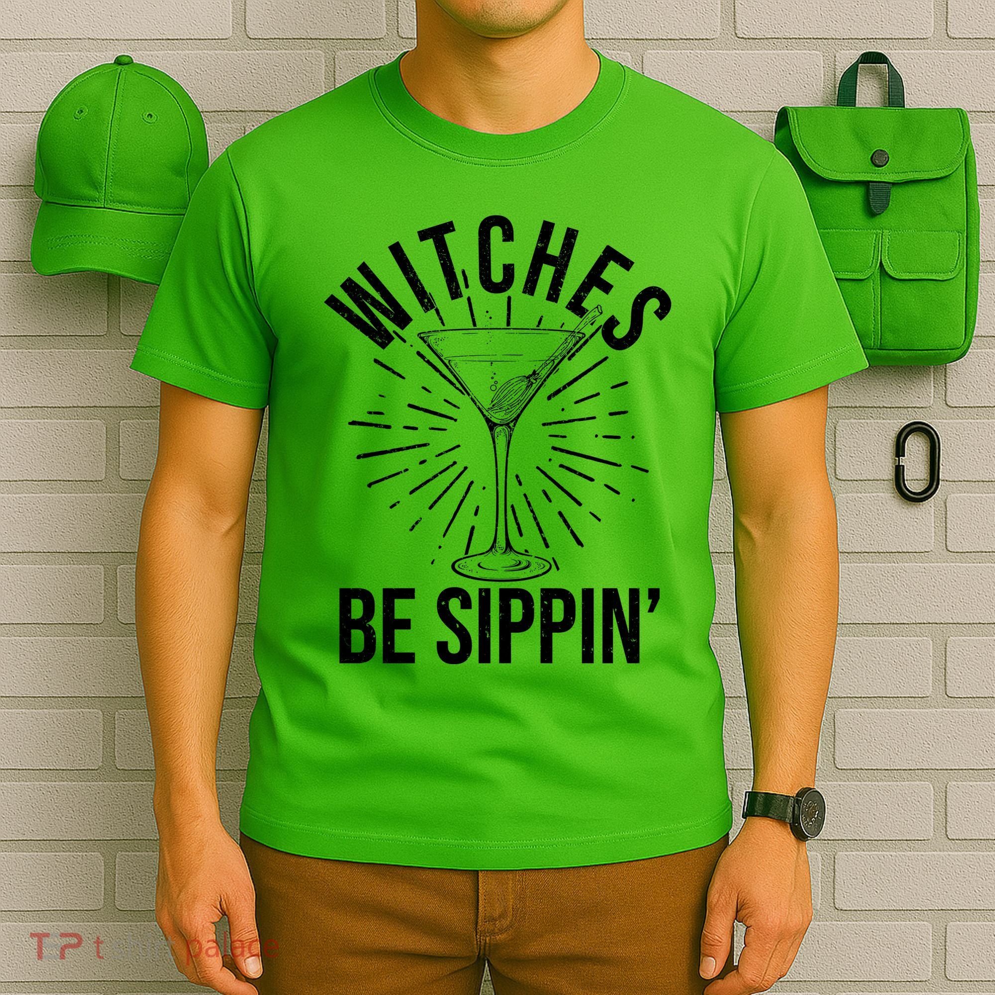 Funny Vintage Halloween Witches Be Sippin Martini T-Shirt