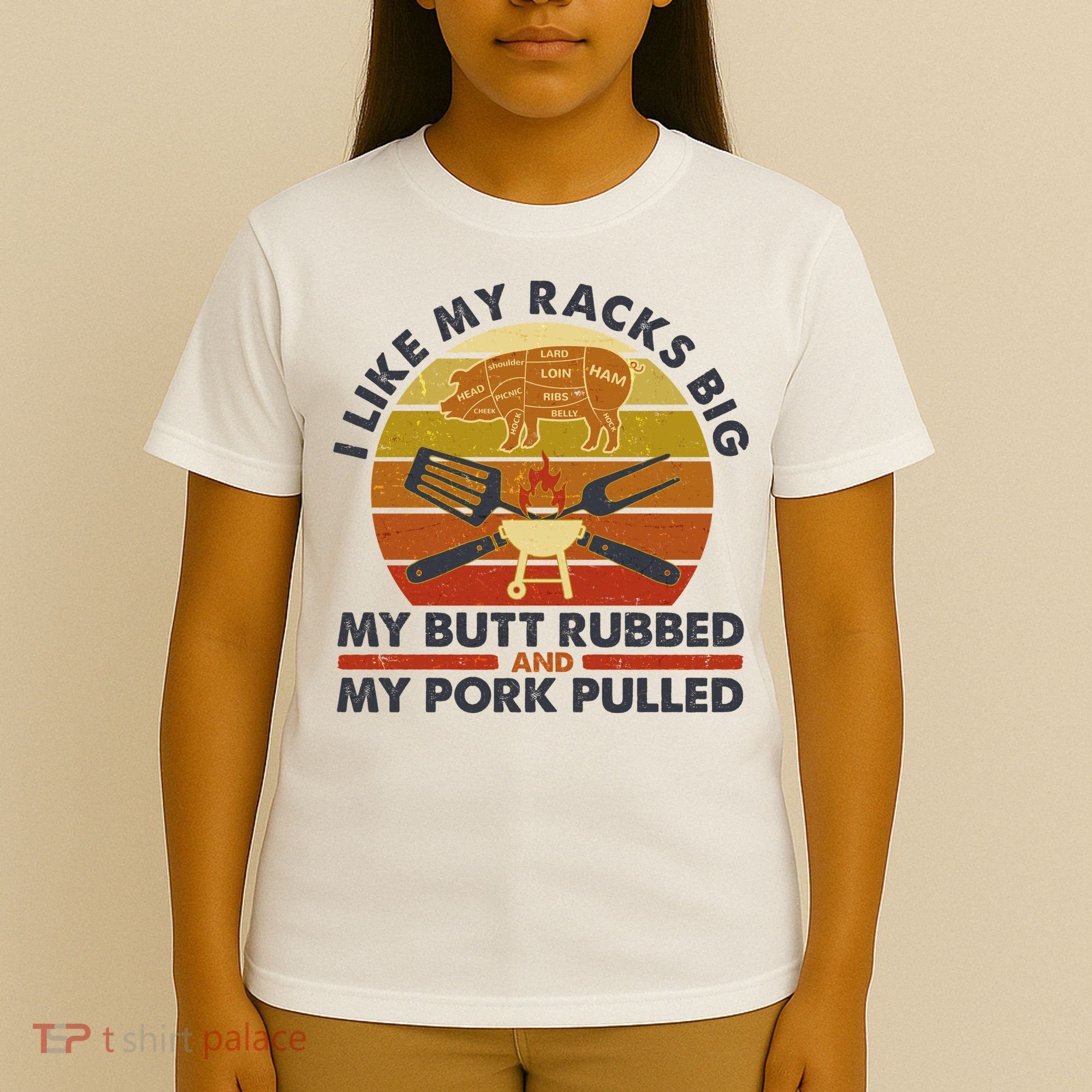 Funny Vintage I Like My Racks Big Butt Rubbed And Pork Pulled Meat Cut Lines T-Shirt