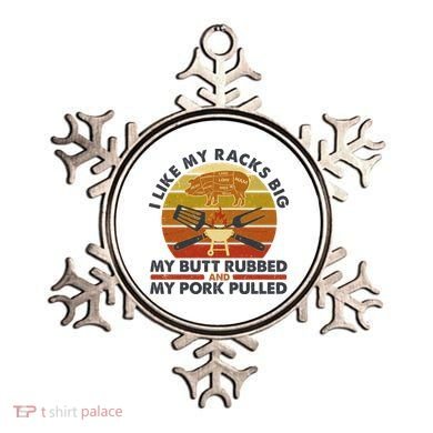 Funny Vintage I Like My Racks Big Butt Rubbed And Pork Pulled Meat Cut Lines Ornament