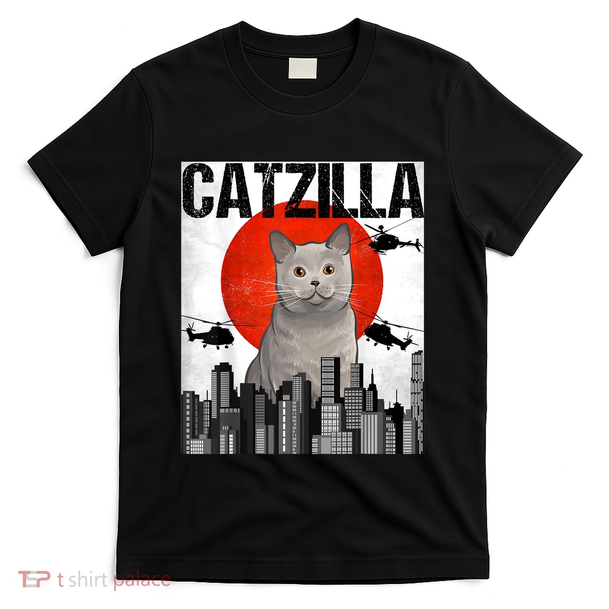 Funny Vintage Japanese Catzilla British Shorthair Cat T-Shirt