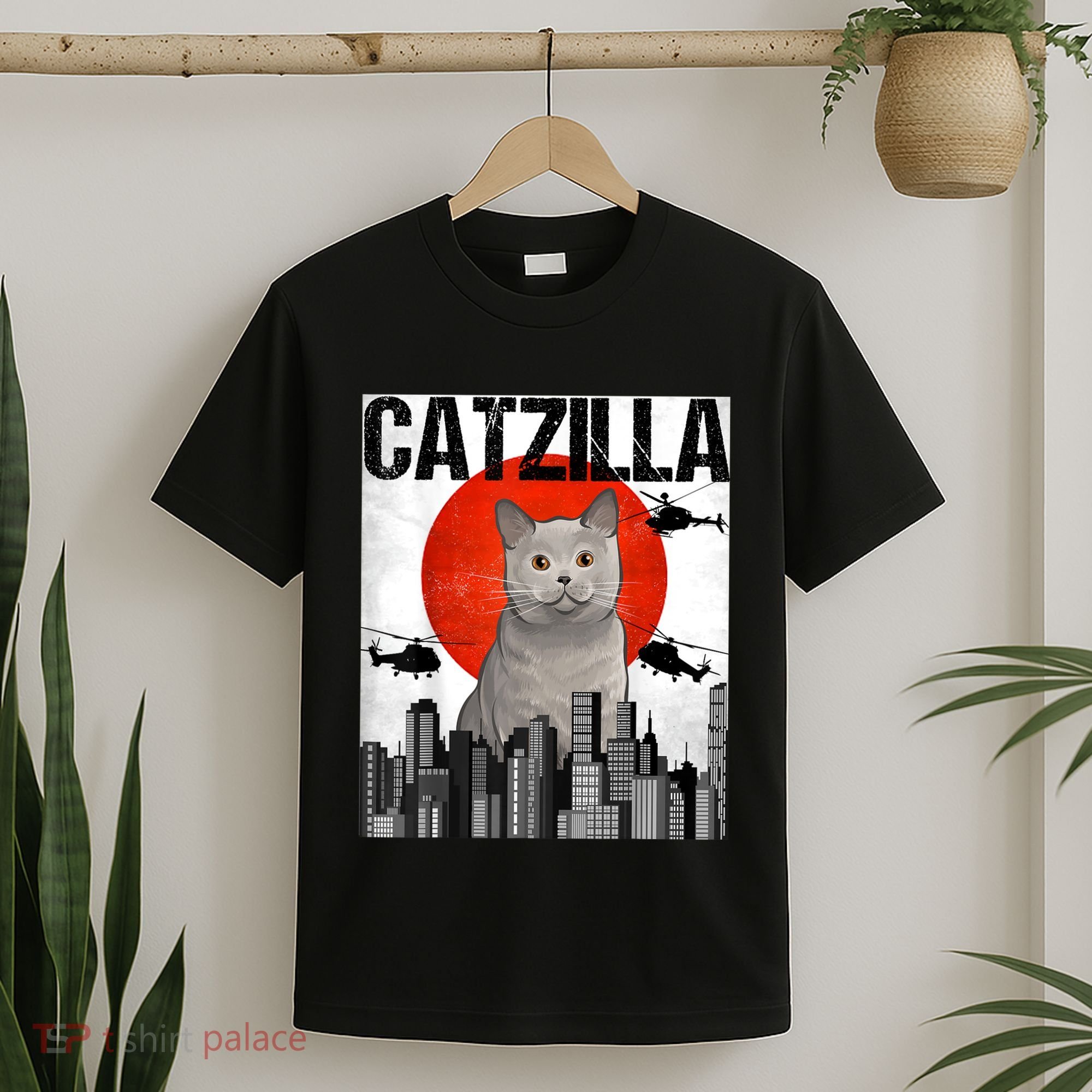 Funny Vintage Japanese Catzilla British Shorthair Cat T-Shirt