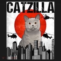 Funny Vintage Japanese Catzilla British Shorthair Cat T-Shirt thumb 7