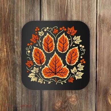 Fall Vine Leaf Dog Paw Print Autumn Maple Leaf Thanksgiving Coaster
