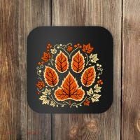 Fall Vine Leaf Dog Paw Print Autumn Maple Leaf Thanksgiving Coaster thumb 0
