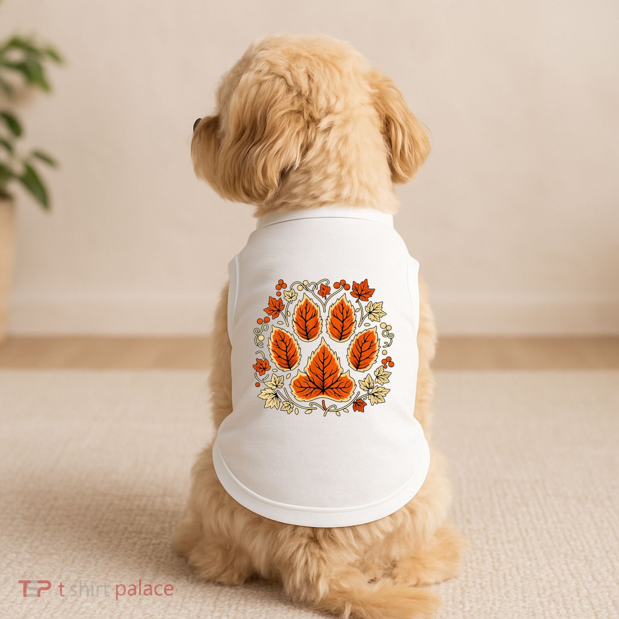 Fall Vine Leaf Dog Paw Print Autumn Maple Leaf Thanksgiving Doggie Tank
