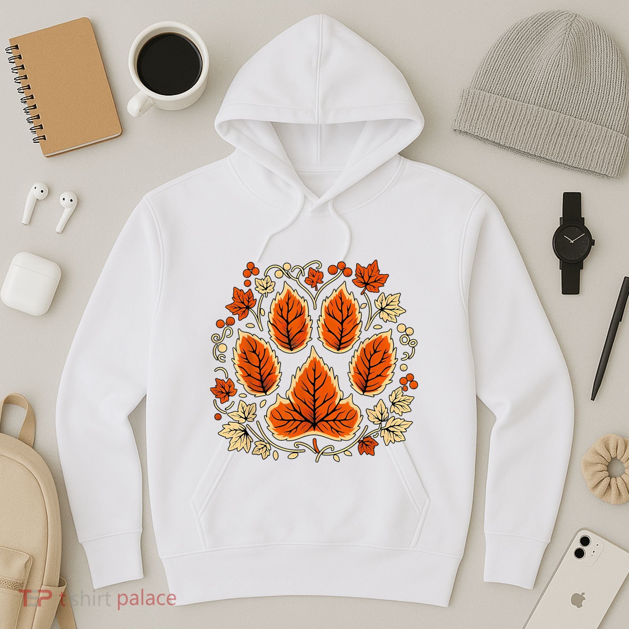 Fall Vine Leaf Dog Paw Print Autumn Maple Leaf Thanksgiving Hoodie