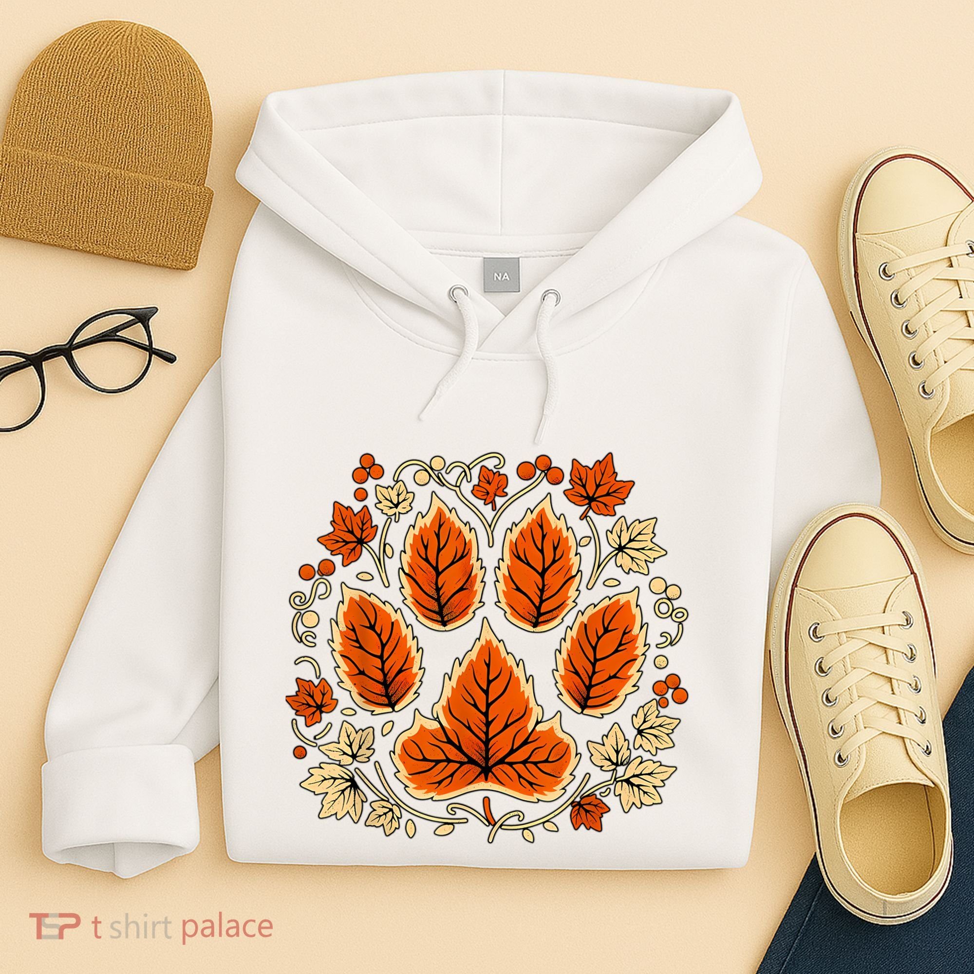 Fall Vine Leaf Dog Paw Print Autumn Maple Leaf Thanksgiving Hoodie