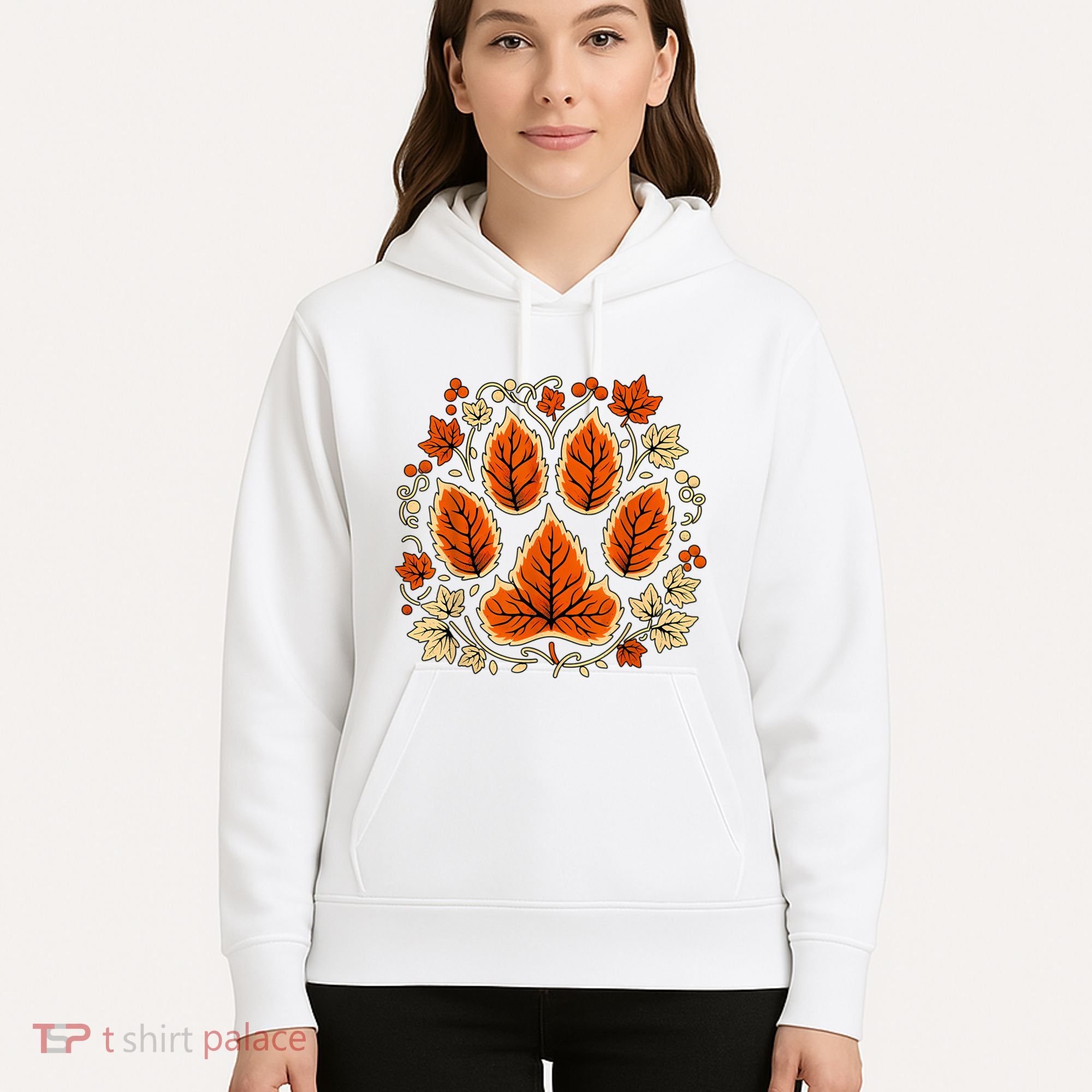 Fall Vine Leaf Dog Paw Print Autumn Maple Leaf Thanksgiving Hoodie