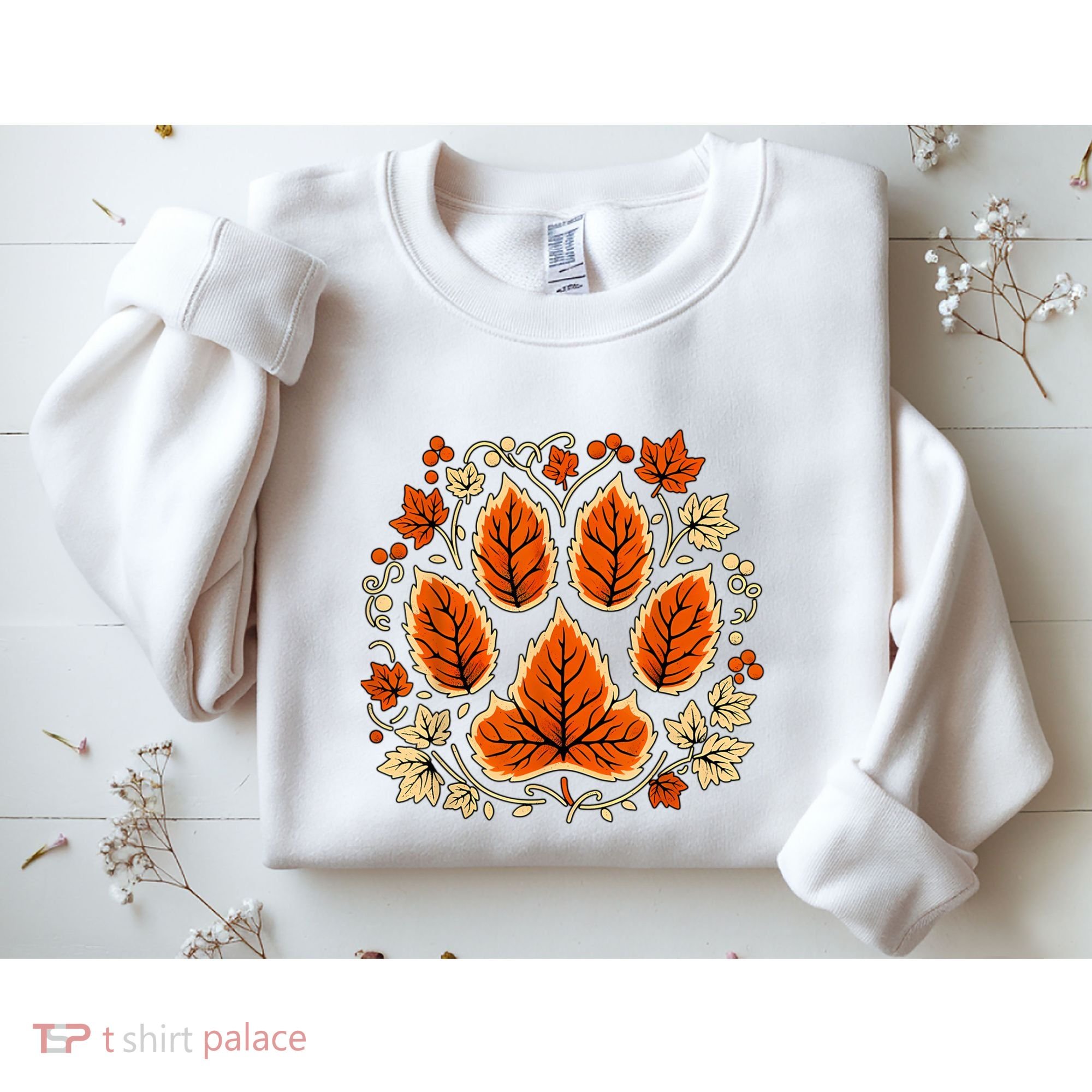 Fall Vine Leaf Dog Paw Print Autumn Maple Leaf Thanksgiving Sweatshirt
