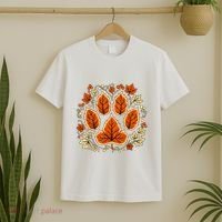 Fall Vine Leaf Dog Paw Print Autumn Maple Leaf Thanksgiving T-Shirt thumb 2