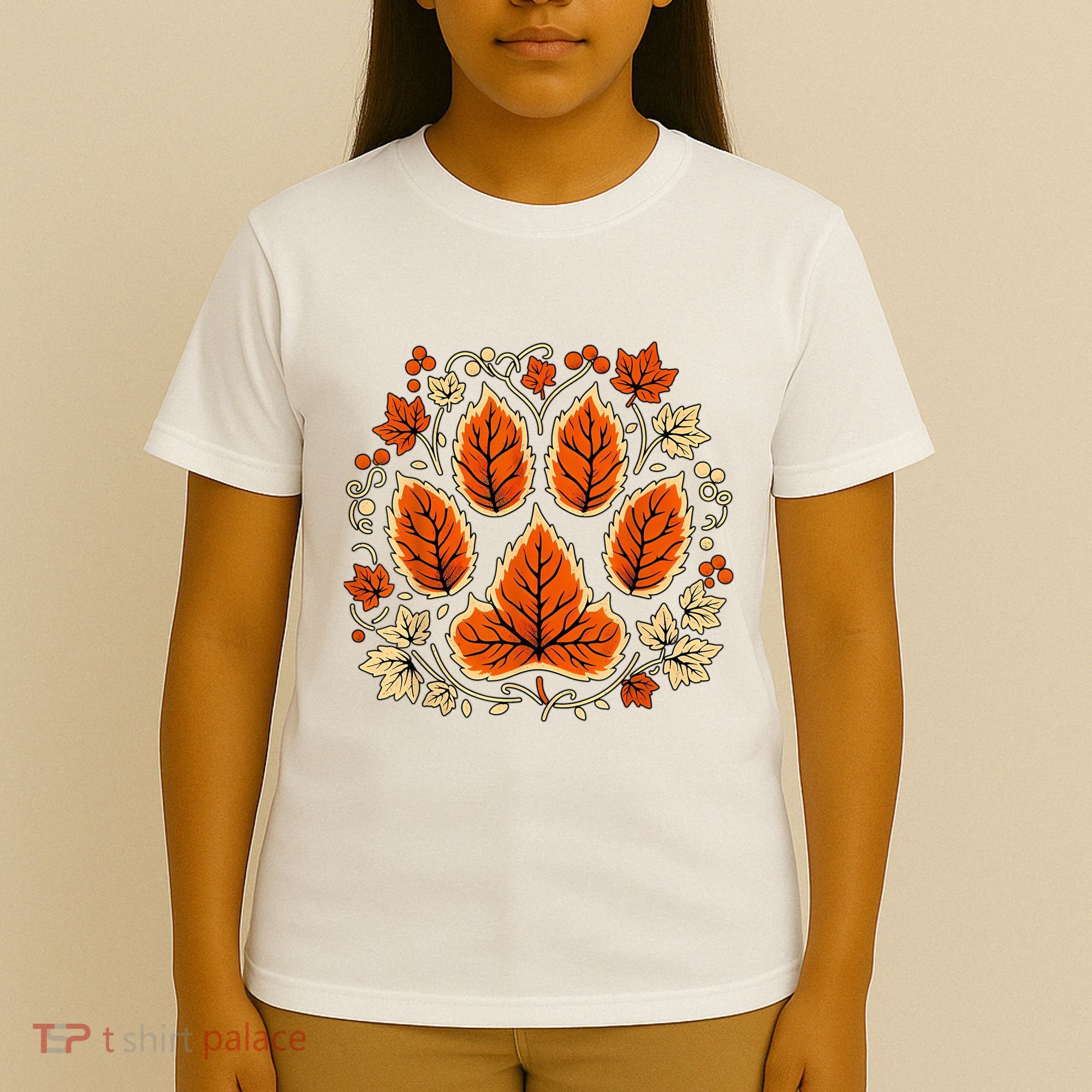 Fall Vine Leaf Dog Paw Print Autumn Maple Leaf Thanksgiving T-Shirt