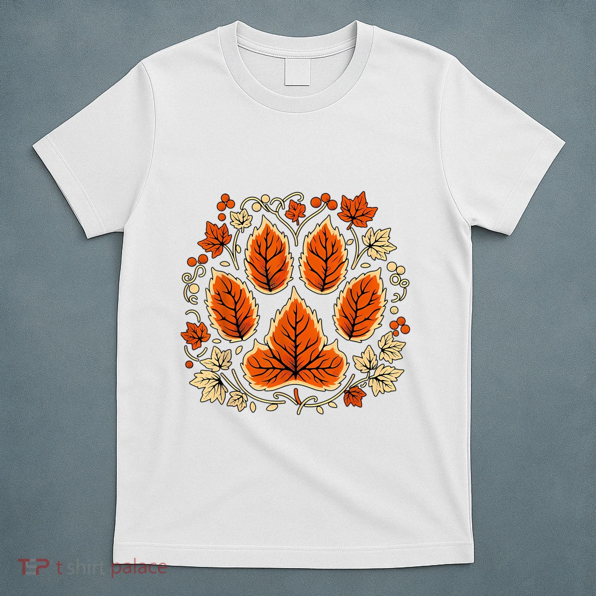 Fall Vine Leaf Dog Paw Print Autumn Maple Leaf Thanksgiving T-Shirt
