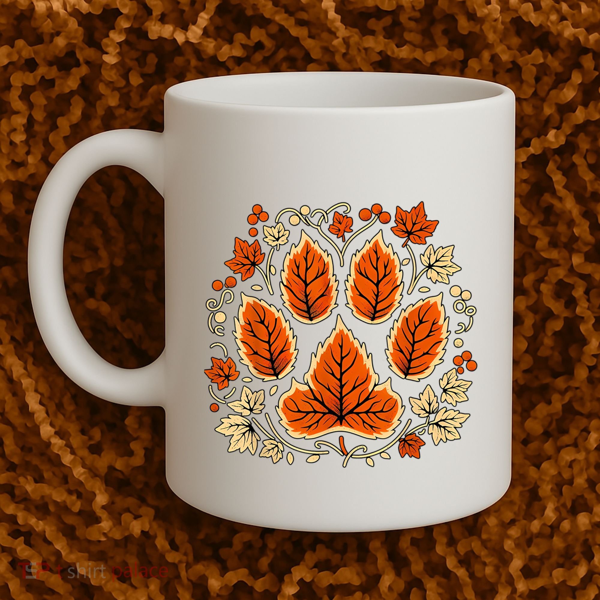 Fall Vine Leaf Dog Paw Print Autumn Maple Leaf Thanksgiving Coffee Mug