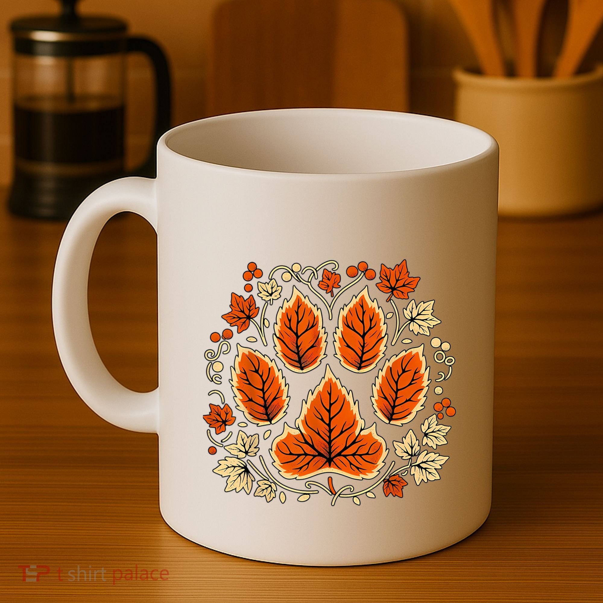 Fall Vine Leaf Dog Paw Print Autumn Maple Leaf Thanksgiving Coffee Mug