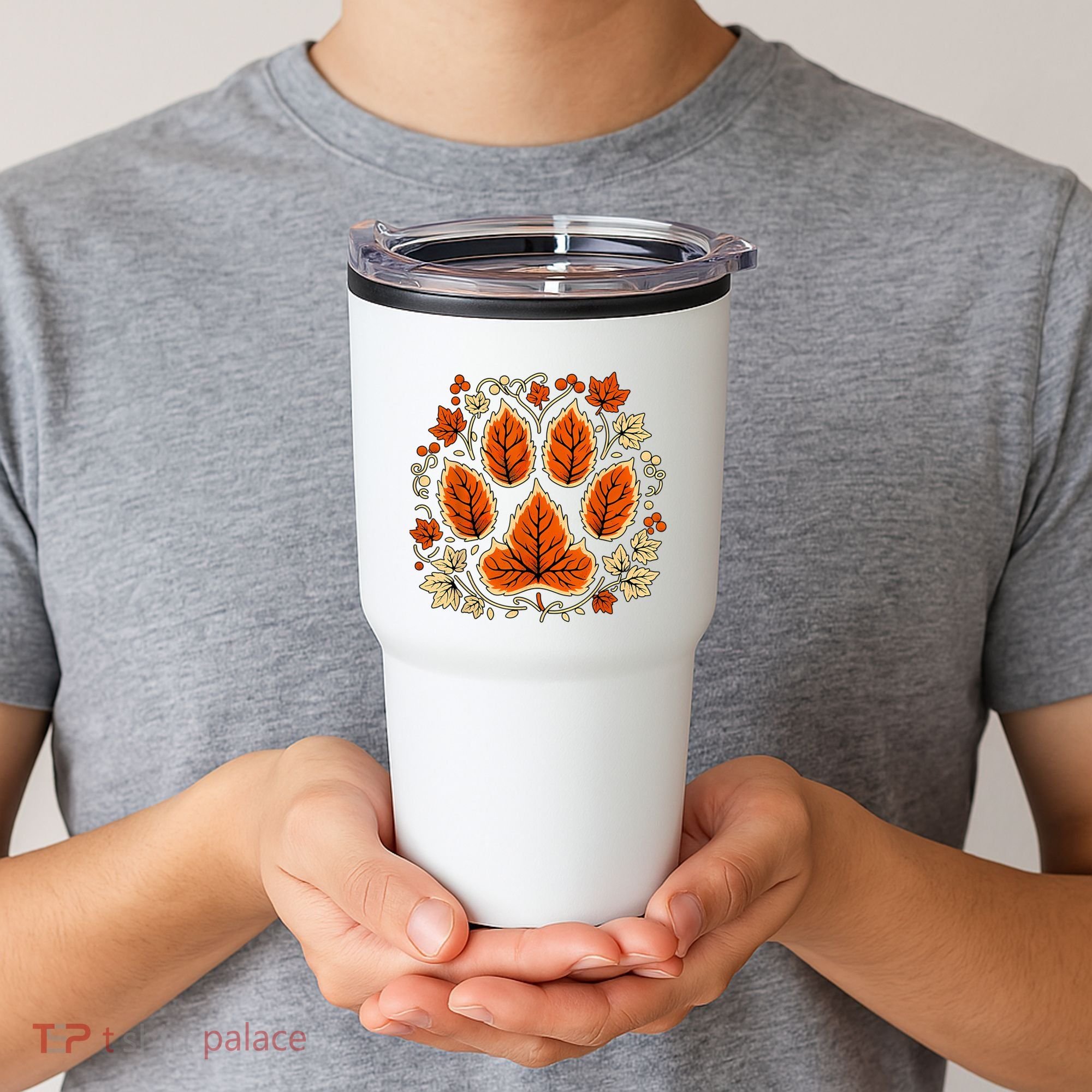 Fall Vine Leaf Dog Paw Print Autumn Maple Leaf Thanksgiving Tumbler