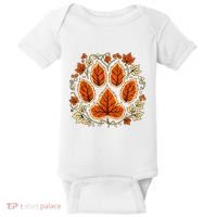 Fall Vine Leaf Dog Paw Print Autumn Maple Leaf Thanksgiving Baby Bodysuit thumb 0