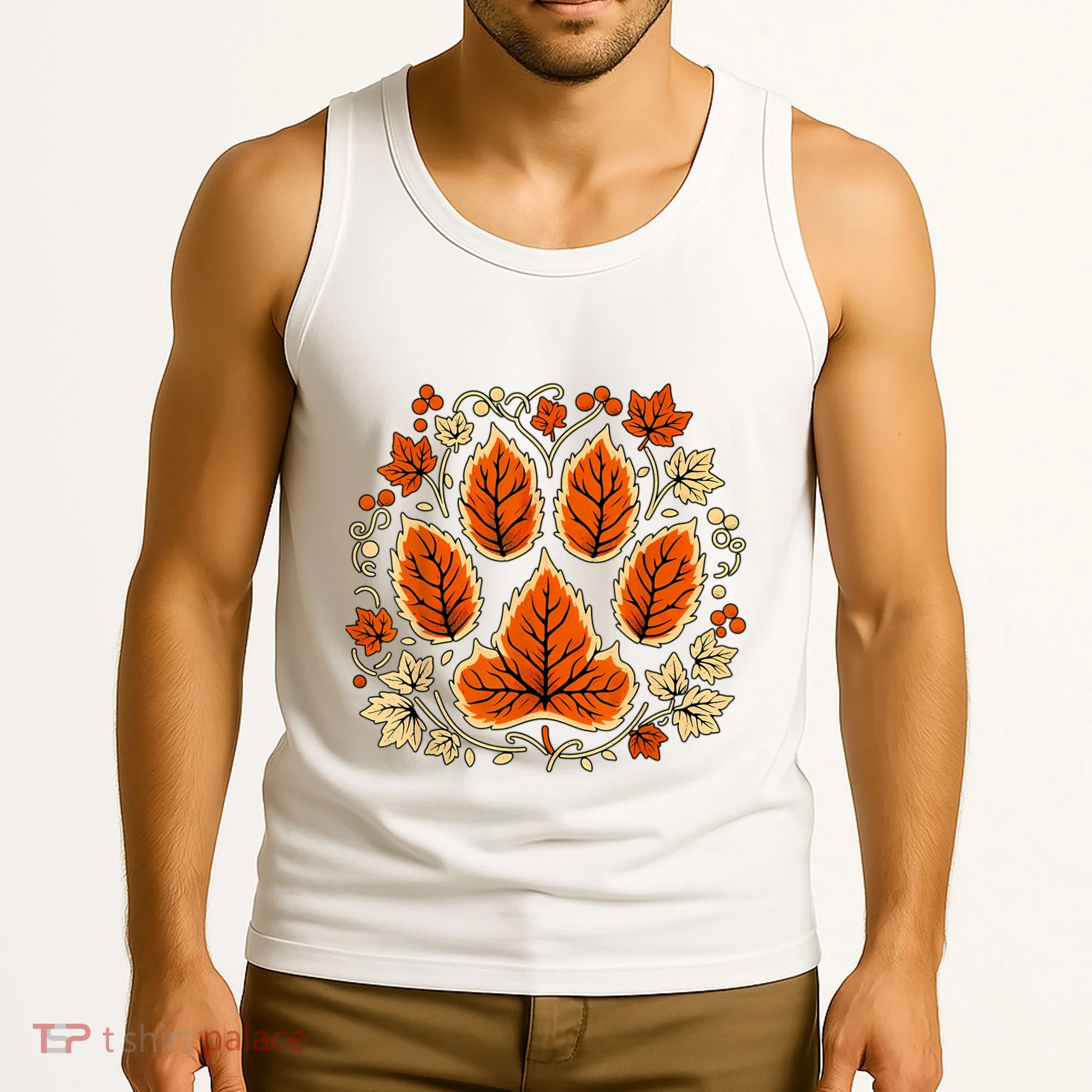 Fall Vine Leaf Dog Paw Print Autumn Maple Leaf Thanksgiving Tank Top