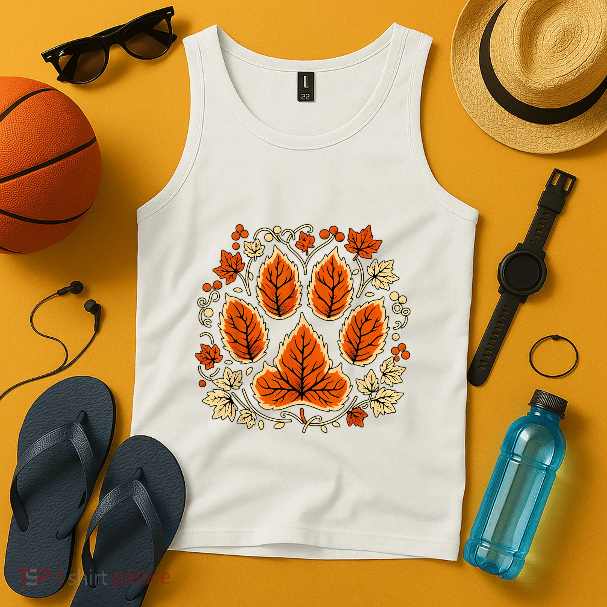 Fall Vine Leaf Dog Paw Print Autumn Maple Leaf Thanksgiving Tank Top